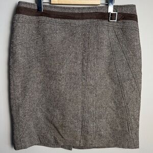 Dalia Collection Women's Wool Blend‎ Midi Skirt Brown Size 14 Lined Slit